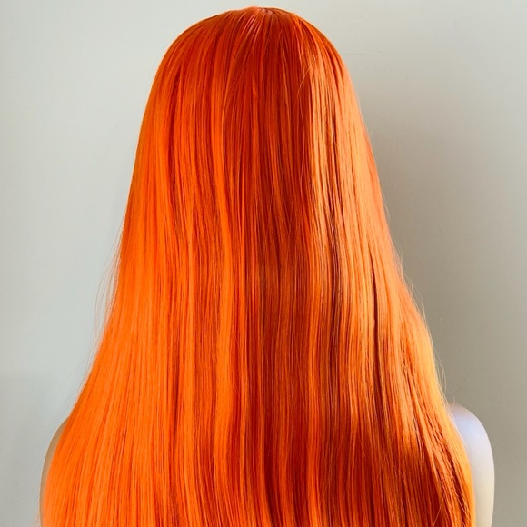 Orange “Put On & Go” Synthetic Event Wig with Bangs  🎃 NO FURTHER DISCOUNT - Picture 10 of 11